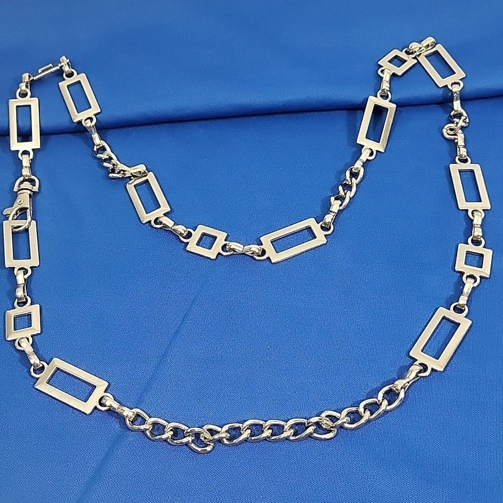 Y2K Belly Chain Silver-tone Chunky Chain Rectangle Link Belt Fits 32"-34" Waist‎